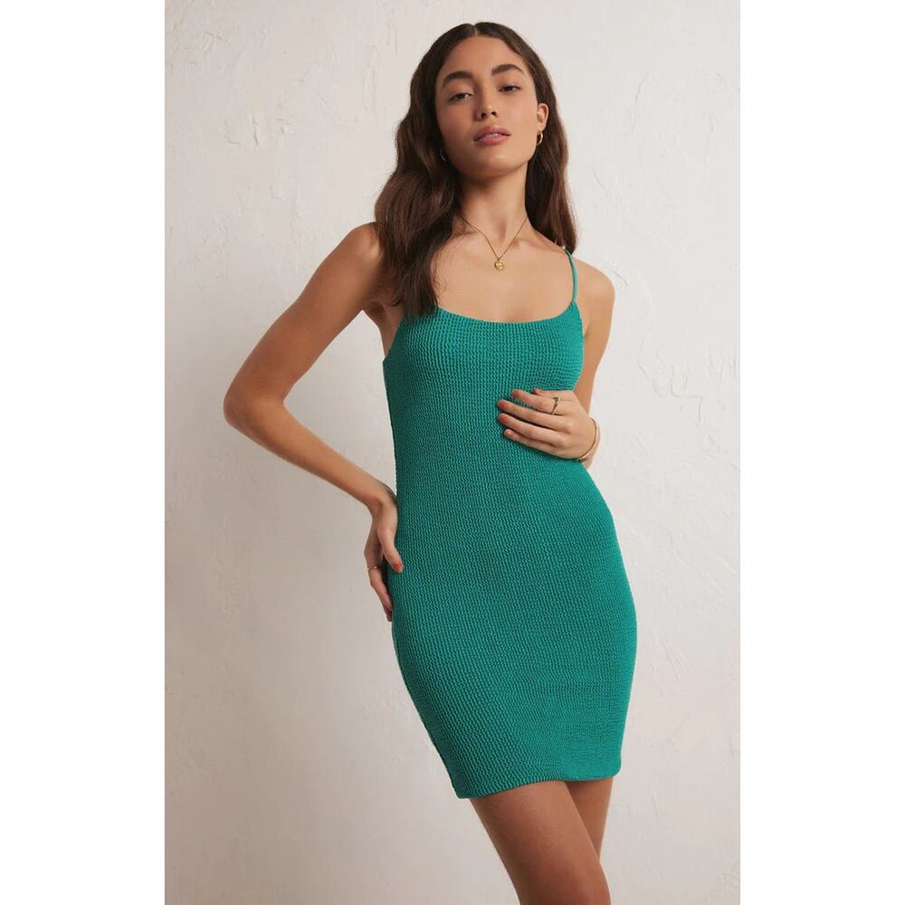 Azure Crinkle Stretch Knit Mini Dress
